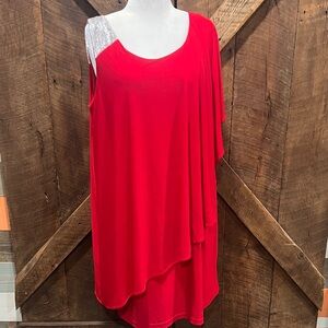 Sophia Christina Red Asymmetrical Sequin Dress 18W